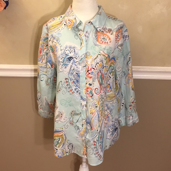 Chico's Tops - Chico’s abstract floral button down linen top
